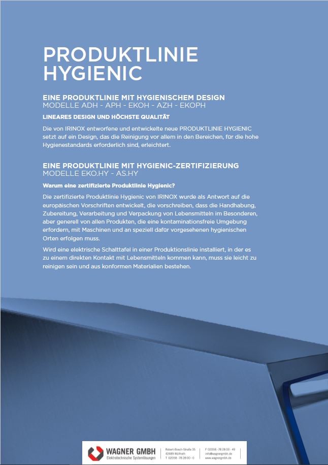 IRINOX Edelstahl Produktlinie Hygienic, Katalogbild