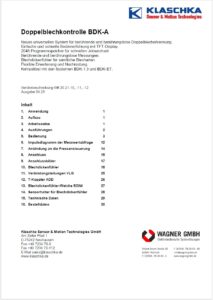 KLASCHKA Universelle Doppelblechkontrolle BDK-A Gerätebeschreibung WAGNER GMBH